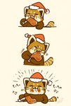 biped black_nose brown_body chibi christmas_clothing christmas_headwear clothing eating eyes_closed feral food hat headgear headwear holidays kemono open_mouth santa_hat simple_background solo text shi_nominmin christmas ailurid mammal red_panda 2024 hi_res japanese_text