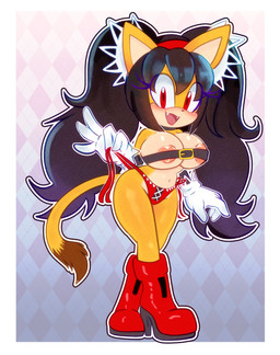 anthro areola belt big_breasts black_hair blush boots border breasts clothing fangs female footwear fur hair happy looking_at_viewer open_mouth panties red_eyes shoes smile smiling_at_viewer solo tail teeth underwear white_border yellow_body yellow_fur demichan sega sonic_the_fighters sonic_the_hedgehog_(series) honey_the_cat felid feline mammal absurd_res hi_res