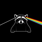 ambiguous_gender black_background black_body black_fur fur looking_at_viewer parody rainbow simple_background solo whiskers white_body white_fur nikraccoom pink_floyd the_dark_side_of_the_moon_(album) mammal procyonid raccoon 1:1 2020 absurd_res album_cover cover hi_res