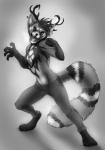 4_toes 5_fingers anthro antlers athletic athletic_anthro athletic_male bottomwear chest_markings claws clothed clothing ears_up facial_markings fangs feet finger_claws fingers fist fluffy fluffy_tail front_view frown hair head_markings hindpaw horn looking_at_viewer male markings mohawk open_mouth pants paws simple_background snarling solo tail teeth teeth_showing toe_claws toes tongue topless topless_male sayuncle asian_mythology east_asian_mythology mythology stamper_pandragon ailurid dragon eastern_dragon hybrid mammal mythological_creature mythological_scalie red_panda scalie 2015 black_and_white greyscale monochrome