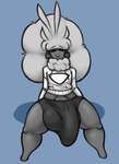 anthro balls big_balls big_penis bottomwear clothing eyes_closed genitals hair hyper jacket male penis shorts solo topwear vein veiny_penis jovi_cap nintendo pokemon generation_5_pokemon pokemon_(species) whimsicott hi_res monochrome