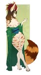 anthro bottomless breasts brown_hair claws clothed clothing feet female genitals green_eyes hair markings nipples nude paws pussy ring_(marking) ringed_tail simple_background smile solo striped_markings striped_tail stripes tail tail_markings toe_claws toes art-abaddon solicia canid canine mammal absurd_res digital_media_(artwork) hi_res