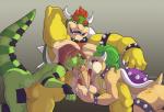 anthro balls erection fellatio female genitals group group_sex horn licking male male/female nipples one_eye_closed oral oral_penetration penetration penile penis penis_lick sex shell spikes threesome tongue tongue_out trio pale0punk mario_bros nintendo bowser koopa scalie 2014