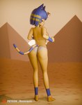 anthro blue_hair bob_cut breasts clothed clothing day desert detailed_background egyptian egyptian_architecture female fur hair jewelry markings outside panties pyramid solo striped_markings striped_tail stripes tail tail_markings underwear uraeus yellow_body yellow_fur yellow_inner_ear monarquis animal_crossing nintendo ankha_(animal_crossing) domestic_cat felid feline felis mammal 3d_(artwork) absurd_res digital_media_(artwork) hi_res