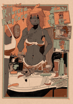 anthro bathroom beverage biped bra breasts brush clothed clothing coffee coffee_cup coffee_shop computer container cup depression electronics feathers female female_anthro grey_body grey_feathers grey_scales inside looking_at_reflection looking_at_self mirror navel navel_piercing newspaper office orange_body orange_feathers piercing portrait_(object) sagging_breasts scales scared sink solo tail tail_feathers text toothbrush typing underwear working deltav rebecca_(deltav) arachnid arthropod dinosaur dromaeosaurid feathered_dinosaur feathered_scalie prehistoric_species reptile saurischian scalie spider theropod english_text hi_res