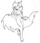 anthro bat_wings biped breasts feet female front_view hair long_hair looking_at_viewer membrane_(anatomy) membranous_wings navel nipples nude simple_background solo white_background wings unknown_artist silverwing_(series) marina_brightwing bat mammal black_and_white line_art monochrome