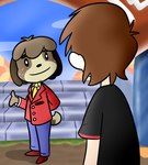 anthro arms_bent bangs black_clothing black_eyebrows black_nose black_sclera black_shirt black_t-shirt black_topwear blue_bottomwear blue_clothing blue_pants blue_sky bottomwear brown_ears brown_hair button_(fastener) closed_smile clothed clothed_anthro clothed_human clothed_male clothing day duo eyebrows floppy_ears fluffy_ears footwear freckled_face freckles fully_clothed fully_clothed_anthro fully_clothed_male fur hair hand_behind_back light lop_ears male male_anthro male_human mitten_hands mouth_closed multicolored_body multicolored_fur necktie outside pants pink_freckles pockets red_clothing red_footwear red_shoes red_suit shirt shoes sky smile smiling_at_another stairs standing suit t-shirt tan_body tan_skin topwear two_tone_tail white_dress_shirt white_eyes yellow_necktie cookieboy011 animal_crossing nintendo digby_(animal_crossing) villager_(animal_crossing) canid canine canis domestic_dog human mammal shih_tzu toy_dog 2019 colored digital_drawing_(artwork) digital_media_(artwork) english_description lighting shaded story story_in_description