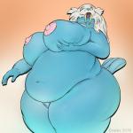 1:1 2019 anthro anthrofied belly big_breasts blue_body breasts butt detailed eostex female fur generation_3_pokemon hair happy hi_res huge_breasts mammal marine nintendo nipples obese obese_anthro obese_female overweight overweight_anthro overweight_female pinniped pokemon pokemon_(species) portrait pose smile solo standing tusks walrein walrus wide_hips