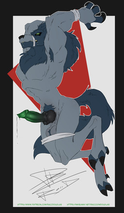 4_fingers animal_genitalia animal_penis anthro armpit_hair arms_above_head arms_tied ball_tuft balls big_balls big_penis black_claws black_nose black_penis black_sclera bodily_fluids body_hair bound canine_genitalia canine_penis claws clenched_teeth digitigrade drooling erection finger_claws fingerless_(marking) fingers forced fur genital_fluids genitals glans green_eyes green_glans green_penis grey_balls grey_body grey_fur grey_hair hair knot knotted_penis leaking_precum legs_tied male mane muscular muscular_anthro muscular_male muzzle_(object) muzzled no_pupils nubbed_penis nude penis precum pubes saliva solo teeth tuft vein veiny_penis raccoondouglas ben_10 cartoon_network blitzwolfer alien canid canine loboan mammal 2021 hi_res