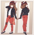 adolescent anthro black_nose clothed clothing eyebrows female fingers footwear green_eyes hair long_hair looking_at_viewer looking_back solo young sicmop ailurid mammal red_panda 2023 digital_media_(artwork) hi_res model_sheet