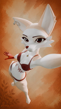 anthro bra breasts brown_eyes clothing ear_piercing ear_ring eyebrows eyelashes feet female jewelry necklace panties piercing ring_piercing solo tan_body underwear white_body foxdee_foxtail fany_(foxdee) canid canine fox mammal 2026 4k 9:16 absurd_res hi_res