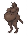 4_toes 5_fingers anthro belly big_belly big_breasts black_nose breasts brown_body brown_fur claws feet female finger_claws fingers fur hand_on_belly hindpaw huge_belly huge_breasts humanoid_hands hyper hyper_pregnancy missing_eye navel nipples nude outie_navel paws pregnant pregnant_anthro pregnant_female scar scars_all_over smile solo standing toe_claws toes featherhead magnhildr_one-eye canid canine canis mammal wolf 2019 hi_res signature