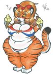 anthro belly big_belly big_breasts bikini blush breasts clothing dessert female food hair huge_breasts ice_cream lips overweight overweight_anthro overweight_female question_mark solo stretch_marks swimwear thick_bottom_lip two-piece_swimsuit vein veiny_breasts f-thefirst felid mammal pantherine tiger hi_res