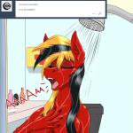 anthro anthrofied ask_blog bathing black_hair blonde_hair breasts eyes_closed female fingernails fur hair nails nude open_mouth red_body red_fur shower showering singing solo text wet twotail813 hasbro my_little_pony fan_character twotail_(mlp) equid equine horse mammal pony 1:1 2017 russian_text