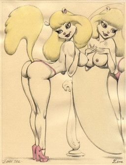 anthro big_breasts blonde_hair breasts butt clothing female footwear hair high_heels humanoid_face mirror nipples panties shoes solo tail underwear julius_zimmerman animaniacs warner_brothers minerva_mink mammal mink mustelid musteline true_musteline 2002 archived_source
