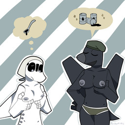 aircraft anthro big_breasts bodily_fluids breast_grab breasts clothing cutlery duo female female/female hand_on_breast kitchen_utensils lactating lactating_fuel looking_at_breasts machine oil_drum panties small_breasts spoon tools underwear unusual_bodily_fluids unusual_lactation vehicle bunchasticks mayday_(bunchasticks) vlada_(bunchasticks) aeromorph living_aircraft living_machine living_vehicle 1:1 hi_res