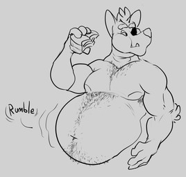 anthro belly belly_hair big_belly body_hair burger chest_hair eye_patch eyewear food male male_anthro musclegut muscular overweight overweight_male rumbling_stomach solo weight_gain hewge nintendo star_fox wolf_o'donnell canid canine canis mammal wolf black_and_grey digital_drawing_(artwork) digital_media_(artwork) hi_res monochrome sketch