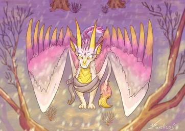 ambiguous_gender claws feathered_wings feathers feral fur grass horn pink_body pink_feathers pink_fur plant scales snow snowing solo white_body white_fur wings yellow_body yellow_claws yellow_eyes yellow_horn yellow_scales arcticos mythology dragon furred_dragon furred_scalie mythological_creature mythological_scalie scalie 2025 hi_res signature