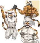 abs anthro beard biceps facial_hair male muscular muscular_anthro muscular_male nipples pawpads pecs scar striped_body stripes vein veiny_muscles traver009 felid mammal pantherine tiger absurd_res hi_res