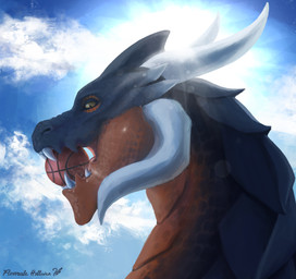 basketball day detailed_background outside sky solo sun teeth floverale-hellewen mythology dragon mythological_creature mythological_scalie scalie 2020 absurd_res digital_media_(artwork) headshot_portrait hi_res portrait