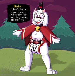 3_toes 4_fingers ambiguous_gender anthro arms_outstretched bell bell_collar black_clothing black_collar black_eyewear black_glasses black_headwear cape clean_diaper clothed clothing collar color_coded_text cosplay crown detailed_background dialogue diaper duo eyewear feet fingers floppy_ears fur glasses grass head_horn headgear headwear heart_symbol horn looking_down open_mouth open_smile pink_horn plant red_cape red_clothing sky smile symbol text toes tree wearing_diaper wearing_glasses white_body white_fur shadyadi cult_of_the_lamb massive_monster_(studio) red_crown_(cult_of_the_lamb) animate_inanimate bovid caprine darkner goat living_clothing mammal 2023 artist_name english_text full-length_portrait hi_res portrait signature url