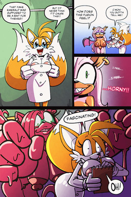 2_tails anthro areola areola_slip big_areola big_breasts blue_eyes breasts brown_body clothing coat crossgender dialogue duo eyelashes female fur fusion gender_change genitals gloves goo_hair goo_transformation green_eyes group handwear huge_areola huge_breasts lab_coat multi_tail nude nude_anthro nude_female pseudo_hair purple_body purple_eyelids purple_fur slime speech_bubble tail text topwear transformation trio vulva wings yellow_body yellow_fur sachasketchy sega sonic_the_hedgehog_(series) calypso_(sachasketchy) miles_prower nails_the_rascal bat canid canine eulipotyphlan fox goo_creature hedgehog mammal animated comic english_text long_playtime