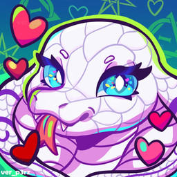 ambiguous_gender blue_eyes forked_tongue heart_symbol hearts_around_head otherkin_symbol smile solo therian_symbol tongue white_body ver_p3rz cobra elapid_(snake) king_cobra reptile scalie snake 1:1
