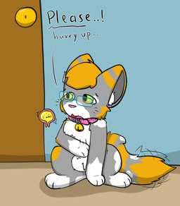 balls begging bell bell_collar bladder bodily_fluids collar collar_only eyewear feral full_bladder fur genitals glasses green_eyes grey_body grey_fur male nude omorashi open_mouth orange_body orange_fur organs pee_desperation pink_nose sitting solo sweat tail tears text wearing_glasses white_body white_fur cookid slinky_(cookid) calico_cat domestic_cat felid feline felis mammal