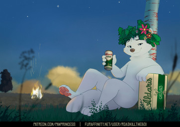 alcohol anthro beer beverage fur male midsummer(holiday) outside white_body white_fur pawprincess midsummer ozzy(pawprincess) arctic_fox canid canine fox mammal true_fox absurd_res hi_res