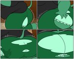 anthro belly border bottomwear breasts butt butt_expansion close-up clothing expansion female green_body hand_on_leg hand_on_thigh kneeling motion_lines obese obese_anthro obese_female overweight overweight_anthro overweight_female panties pants shirt solo t-shirt tail tearing_clothing topwear torn_clothing underwear white_border jouigidragon animal_crossing nintendo opal_(animal_crossing) elephant elephantid mammal proboscidean 5:4 comic hi_res sequence watermark