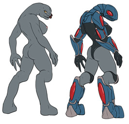 4_fingers anthro armor breasts butt female fingers grey_body grey_skin looking_at_viewer looking_back looking_back_at_viewer mandibles nipples nude rear_view simple_background solo methados halo_(series) microsoft xbox_game_studios alien sangheili digital_drawing_(artwork) digital_media_(artwork) hi_res multiple_images