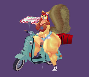 alternative_fashion anthro areola_outline bangs baseball_cap big_tail blunt_bangs bottomwear box breasts brown_clothing brown_crop_top brown_shirt brown_topwear bubble_butt butt choker cleavage clothed clothed_anthro clothed_female clothing commercial_vehicle container crop_top curvy_figure delivery_(commerce) delivery_employee delivery_vehicle denim denim_bottomwear denim_clothing denim_shorts exposed_pocket female food_carrier food_delivery green_eyes hair hat headgear headwear hourglass_figure huge_tail huge_thighs jewelry light_body low_poly midriff multicolored_body navel necklace nipple_outline orange_body pizza_box pizza_delivery pizza_delivery_carrier purple_background red_hair scooter shirt shorts simple_background spiked_choker sticker tail thick_calves thick_thighs topwear two_tone_body vehicle voluptuous voluptuous_female wedge_sneakers wide_hipped_anthro wide_hipped_female wide_hips flexus oxart_(modeler) roxie_(flexus) mammal rodent sciurid tree_squirrel 2026 3d_(artwork) animated digital_media_(artwork) no_sound short_playtime turntable_(animation) video