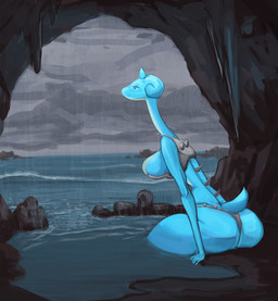 anthro bikini breasts butt cave clothed clothing cloud female fingers pokemorph raining sea side_boob sky skyscape swimwear two-piece_swimsuit water cressalias nintendo pokemon generation_1_pokemon lapras pokemon_(species) 2023 absurd_res digital_media_(artwork) hi_res