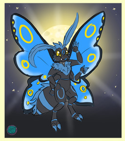 4_arms ambiguous_gender antennae_(anatomy) anthro black_body blue_markings collar fur long_antennae markings multi_arm multi_limb solo spread_wings wings dragonnom souli_(character) arthropod hybrid insect lepidopteran moth hi_res