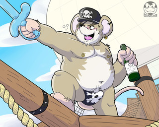 anthro belly boat bulge clothed clothing detailed_background drunk erection erection_under_clothing eye_patch eyewear humanoid_hands male moobs nipples outside overweight overweight_anthro overweight_male pirate pirate_hat solo substance_intoxication underwear vehicle watercraft weapon wanikami capt'n_verm_scurvytail mammal murid murine rat rodent 2013 5:4