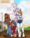 2017 abandoned_building absurd_res anthro big_breasts blonde_hair blue_eyes breasts canid canine canis clothed clothing dialogue dirty domestic_dog dress eri_(character) female green_eyes group gulanerido_(artist) hair hi_res lagomorph lepi_(character) leporid louli_(character) mammal piercing rabbit skimpy sofi_(character) spanish_text text torn_clothing translated