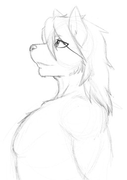 anthro athletic athletic_anthro athletic_male hair male muscular muscular_anthro muscular_male short_hair side_view smile solo standing nukde morenatsu kouya_aotsuki canid canine canis domestic_dog husky mammal nordic_sled_dog spitz 2015 monochrome sketch