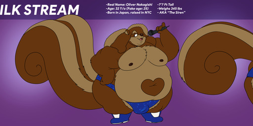 anthro athletic_wear big_moobs big_tail blue_clothing blue_speedo blue_swimwear bottomwear brown_body brown_fur brown_nipples bulge clothed clothing electronics fur gym_bottomwear gym_shorts heart_(marking) male markings mask microphone moobs nipples overweight overweight_anthro overweight_male shorts solo speedo sports_mask sportswear swimwear tail text topless topless_anthro topless_male wrestler wrestling_mask nabb-kun smallfryspy oliver_nakagishi silk_stream_(nabb-kun) mammal mephitid skunk absurd_res english_text hi_res model_sheet