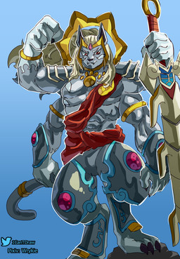 abs anthro armor biceps claws crown digitigrade fur greatsword grey_body grey_fur hair headgear helmet male melee_weapon muscular muscular_anthro muscular_male pecs red_eyes sash solo sword unconvincing_armor weapon white_hair 1cantdraw bandai_namco digimon digimon_beatbreak digimon_(species) habakirimon absurd_res hi_res