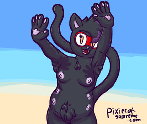anthro appendix_scar areola beach belly_nipples black_body black_fur black_hair eyewear eyewear_only female fur glasses glasses_only hair hair_over_eye humanoid_hands multi_nipple navel nipples nude nude_anthro nude_female pawpads pink_areola pink_nipples pink_nose pink_pawpads public public_nudity purple_hair_tips sand scar sea seaside shadow slightly_chubby slightly_chubby_anthro slightly_chubby_female smile smiling_at_viewer translucent translucent_hair water wearing_glasses pixiecatsupreme shadow_hands_challenge cloe_(pixiecatsupreme) domestic_cat felid feline felis mammal hi_res