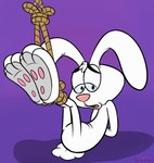 anthro bdsm bondage bound cpctail fur general_mills hands_behind_back hi_res lagomorph legs_up leporid male mammal mascot pawpads paws rabbit restraints rope rope_bondage simple_background solo tail trix trix_rabbit white_body