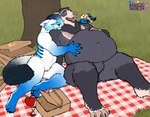 anthro avalanche belly feeding food nude overweight picnic pizza speckled_bear stuffing rashishibe bismarck bear hybrid mammal hi_res