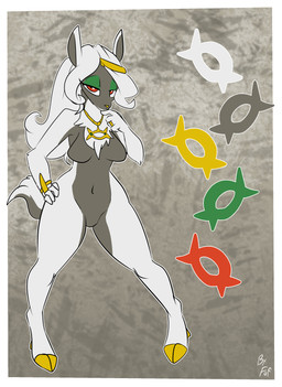 accessory anthro biped black_body bracelet breasts cloven_hooves eyebrows featureless_breasts featureless_crotch female front_view hair hair_accessory hand_on_hip hand_on_own_hip hooves jewelry jewelry_only long_hair looking_at_viewer medium_breasts multicolored_body navel necklace red_eyes ring simple_background solo standing two_tone_body unguligrade white_body white_hair fuf nintendo pokemon arceus deer generation_4_pokemon legendary_pokemon mammal pokemon_(species) 2019 hi_res