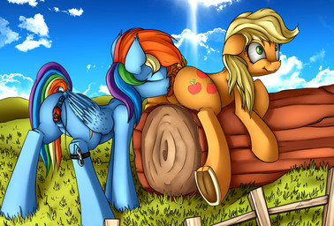 anal anal_penetration animal_genitalia animal_vulva anus apple blonde_hair blue_body blue_feathers blue_fur bodily_fluids butt clitoral_sucking clitoris cloud cunnilingus cutie_mark dock_(anatomy) duo equine_genitalia equine_vulva eyes_closed feathered_wings feathers female female/female female_feral fence feral food fruit fucked_silly fur genital_fluids genitals grass green_eyes hair hooves log long_hair lying multicolored_hair on_front oral outside penetration plant plump_labia rainbow_hair rear_view sex sex_toy snout_fuck straddling tail underhoof vaginal vaginal_fluids vibrator vulva wings wood neko-me friendship_is_magic hasbro my_little_pony mythology applejack_(mlp) rainbow_dash_(mlp) earth_pony equid equine horse mammal mythological_creature mythological_equine pegasus pony 2015 absurd_res hi_res