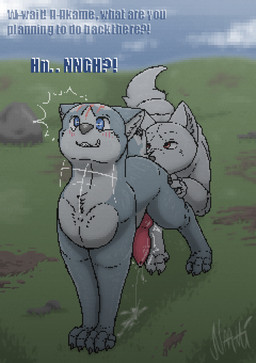 anal animal_genitalia animal_penis blush bodily_fluids canine_genitalia canine_penis cum dialogue duo ejaculation erection feral feral_on_feral genital_fluids genitals intraspecies knot knotted_penis male oral penis rimming sex surprised text throbbing throbbing_penis naatti_(artist) ginga_(series) akame_(ginga) gin_(ginga) kishu akita canid canine canis domestic_dog mammal spitz hi_res