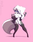 anthro boots breasts clothing female footwear jacket legwear nipples shoes solo tail thigh_boots thigh_highs topwear conditional_dnp jollyjack chloe_sinclaire mammal mephitid skunk