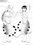 abs anthro biceps bikini clothing duo female female/female looking_at_viewer muscular muscular_female stripes swimwear two-piece_swimsuit razorfox draconia_chronicles scyde shie felid mammal pantherine tiger hi_res monochrome