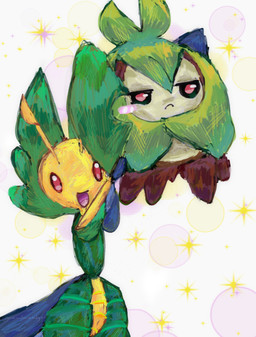 ambiguous_gender antennae_(anatomy) anthro biped blush duo green_body holding_another mouth_closed open_mouth open_smile red_eyes smile sparkles standing yellow_body grandmaedger nintendo pokemon arthropod generation_5_pokemon leavanny pokemon_(species) swadloon 2026 hi_res father_(lore) father_and_child_(lore) father_and_son_(lore) male_(lore) parent_(lore) parent_and_child_(lore) parent_and_son_(lore) son_(lore)