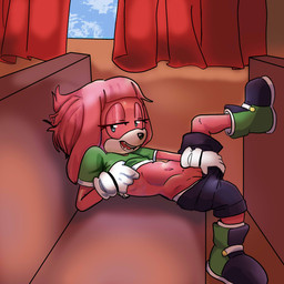 anthro bedroom_eyes bent_arm bent_legs biped black_bottomwear black_clothing black_footwear black_nose black_shoes black_shorts blue_eyes bottomwear bottomwear_down bottomwear_pull clothed clothed_anthro clothed_female clothing clothing_pull countershade_face countershading curtains cute_fangs exposing_pussy extended_arm eyelashes fangs female female_anthro fingers floppy_ears footwear fur genitals glistening glistening_eyes gloves green_clothing green_footwear green_shirt green_shoes green_topwear hair half-closed_eyes handwear humanoid_genitalia humanoid_hands humanoid_vulva inside long_ears looking_at_viewer lop_ears lying monotone_hair multicolored_body multicolored_clothing multicolored_footwear multicolored_fur multicolored_shoes narrowed_eyes on_back open_mouth open_smile partially_clothed partially_clothed_anthro partially_clothed_female pink_body pink_fur pink_hair pink_sclera presenting presenting_vulva raised_clothing raised_shirt raised_topwear seductive shirt shirt_pull shoes shorts shorts_down shorts_pull side_view slim slim_anthro slim_female smile smiling_at_viewer smirk smirking_at_viewer solo straight_arm teeth topwear topwear_pull train underwear vehicle vulva white_body white_clothing white_countershading white_footwear white_fur white_gloves white_handwear white_shoes white_underwear young young_anthro young_female nicole_chees sega sonic_the_hedgehog_(series) ivy_(sonic) canid canine canis domestic_dog mammal 1:1 english_description full-length_portrait hi_res portrait shaded