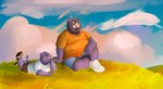 anthro bottomwear clothing cloud detailed_background duo eyes_closed lying male on_front outside overweight overweight_male shirt shorts sitting topwear young young_anthro lentejota6 gin_(chunkyboardad) oscar_(chunkyboardad) mammal suid suina sus_(pig) wild_boar 2021 hi_res